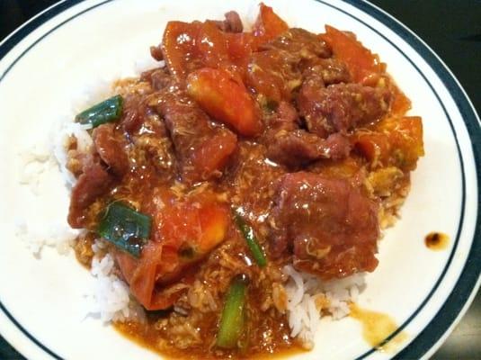 Tomato beef over rice