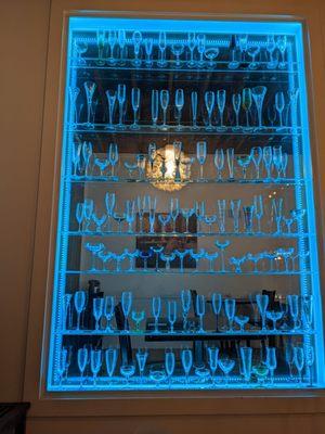 cool blue wall of glasses