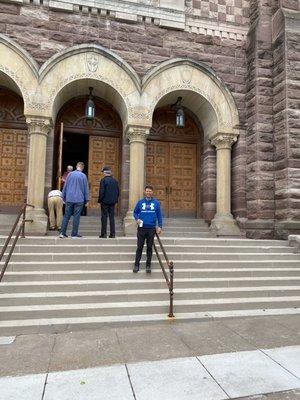 Outside the church