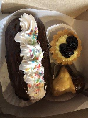 Eclair, creme puff & fruit tart