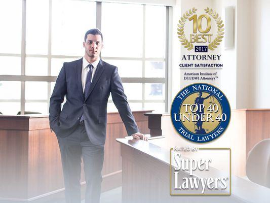 Recognized in The National Trial Lawyers: Top 40 under 40, and honored by The American Institute of DUI/DWI Attorneys within their 10 Best.