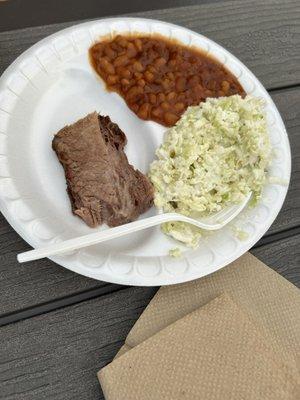 Extra brisket with baked beans and cole slaw