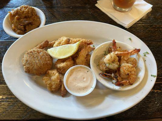 Shrimp Trinity with a side of Sweet Potato Mash