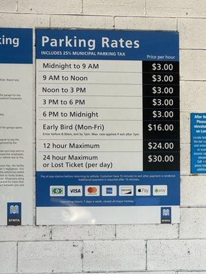 Menu Parking Rates