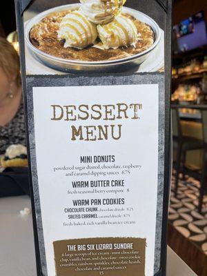 Dessert menu