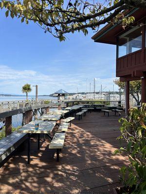 Enjoy the sound and mountains view behind the store on a warm day. Watch for seals, herons and seagulls.