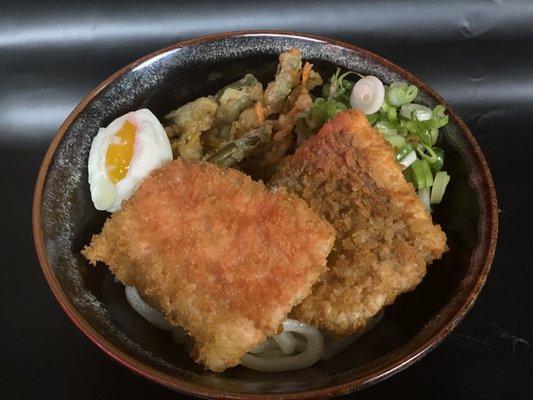 Salmon Katsu udon or ramen noodle soup