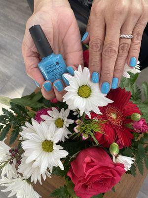 Shellac, beautiful blue Nails.