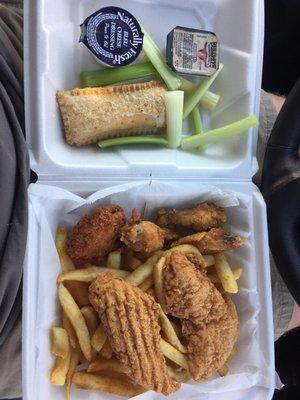 Wednesday special. 3wings, 2 tenders, fries, popper, pie & drink. $8.25.