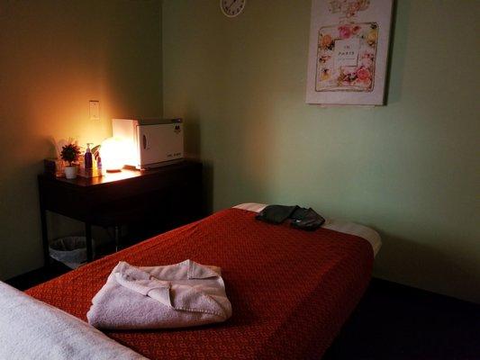 Our massage room with heated table.