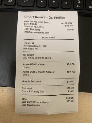 Receipt with bundle discount