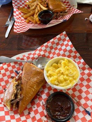 Pulled pork sammy with fries and the tri tip with mac!