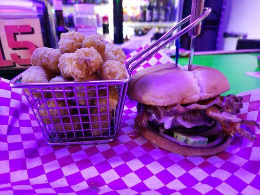 "Stuffed" grilled onion provolone burger