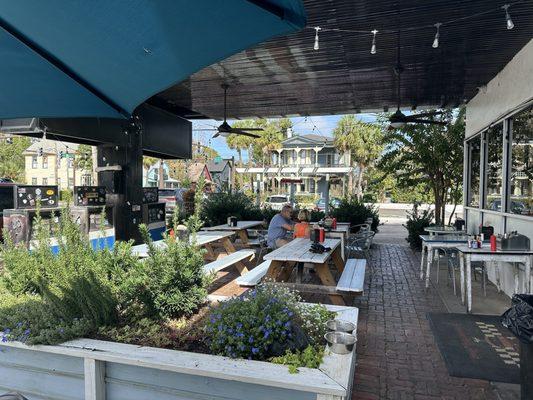 Outside seating around gas pumps