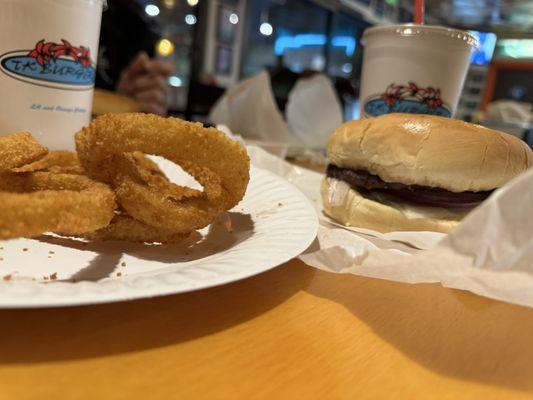 Burger with onion rings