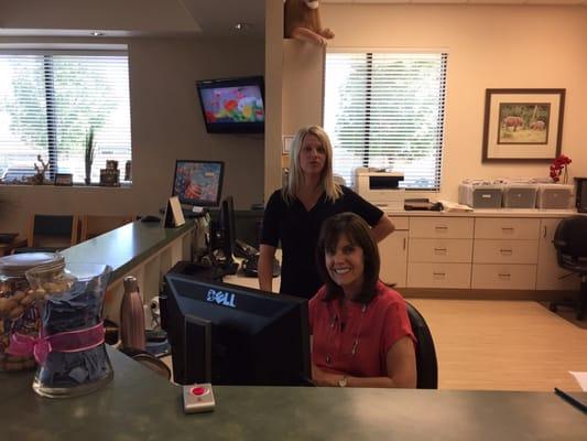 Linda and Jen in front office.