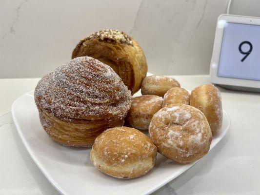 Cronut, croissant roll, Nutella beignets, raspberry beignets.