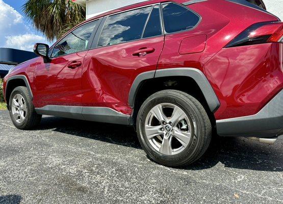 Pre Repairs on 16 Toyota Rav 4 damaged door