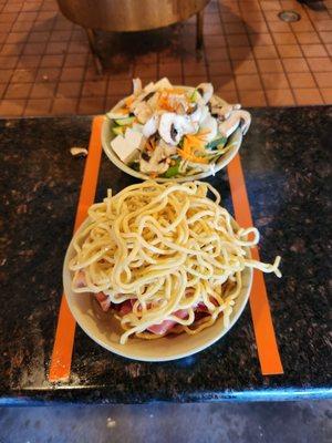 My 2 bowls,  waiting in line for the grill