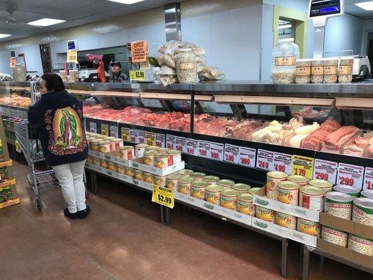 Good selection of meats at the butcher counter.