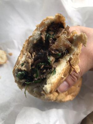 Spinach and mushroom cheesesteak