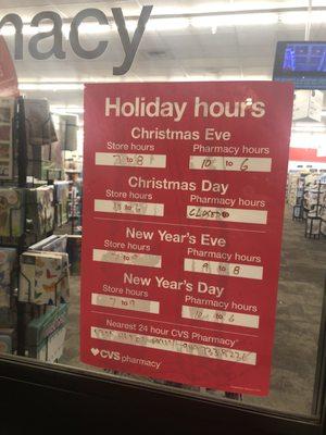 2020 Holiday hours