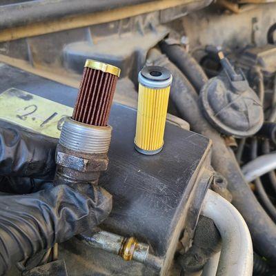 Fuel filter replacement on a Chevy 350 engine