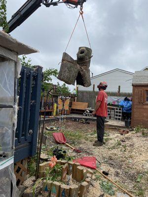 Last section of tree split right in half when lifted.