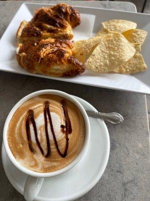 Mocha cappuccino & ham & Cheese croissant