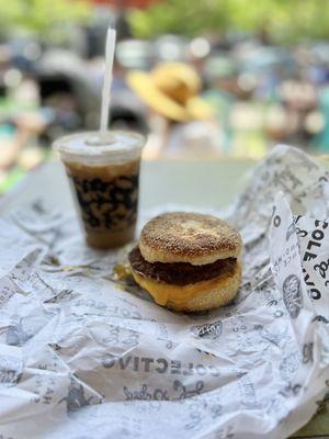 English muffin sausage breakfast sandwich