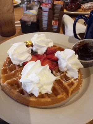 Waffles with fruit and whipped cream