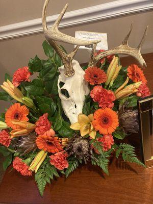 Orange and brown hunter's bouquet with antlers