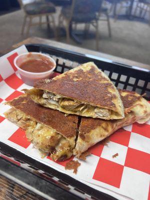 Chicken Quesadilla with red salsa