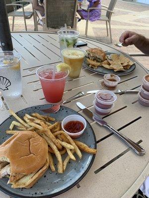 Fish sandwiches, lots of extra sauces and really great beverages. Will repeat.