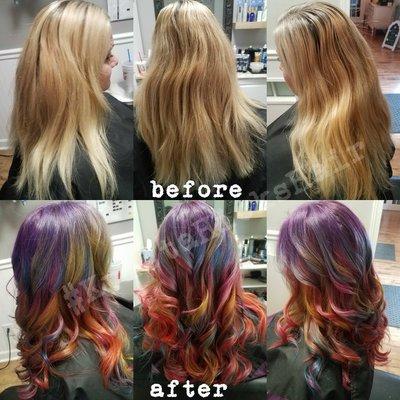 Our stylist can transform your hair from blonde to a vivid rainbow of colors