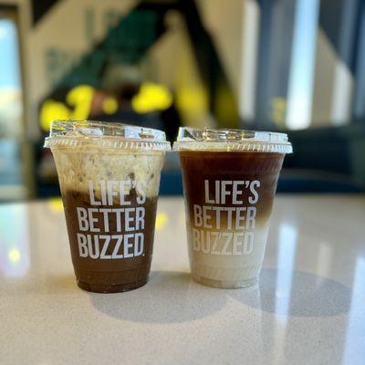 Moroccan Spice Iced Coffee (L), Horchata Iced Latte (R)