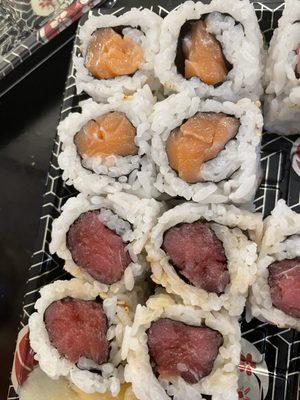 tuna roll and salmon roll