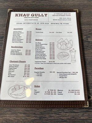 Front of menu