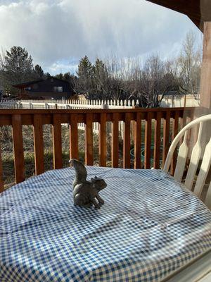 Garden cabin front patio table