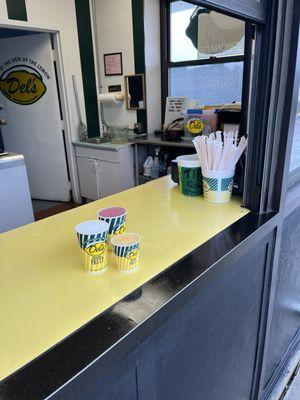 classic, raspberry, and tangerine Del's Soft Frozen Lemonade