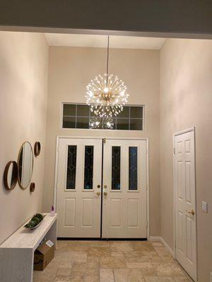 Entryway  crystal globe chandelier install