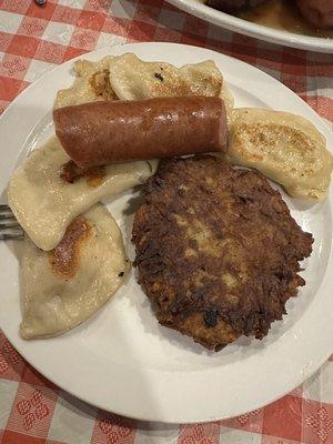 Pierogi Plate with potato pancakes