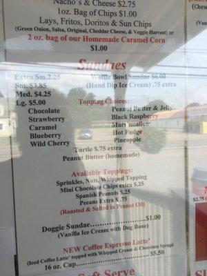 Menu - sorry about the glare