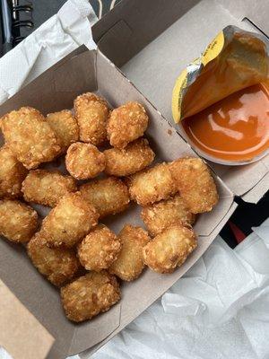 Large tots with Buffalo sauce