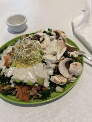 Kale salad with raw baby portobello mushrooms