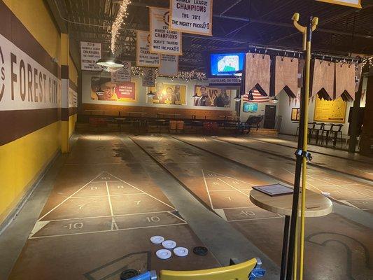 Indoor shuffleboard courts