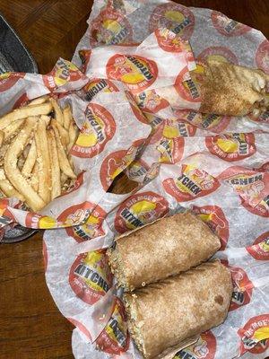 Chipotle Chicken Shawarma, Dragon Steak, fries with truffle Parmesan