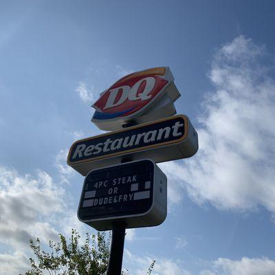 Dairy Queen sign with promotional offers.