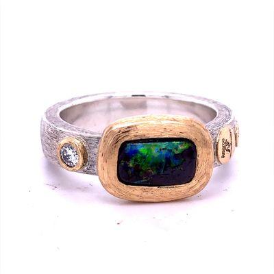 Amaroo Handmade Opal Jewelry® Ethically sourced Australian opal, vintage diamond HAND fabricated, engraved, and set in recycled 18k/Sterling