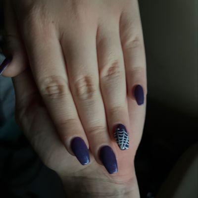 I love my daughters nails she got a cute lil spider web!